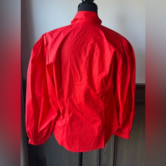 New York & Company Red Tie-Neck Balloon Sleeve Blouse NWT Medium - Picture 3 of 8